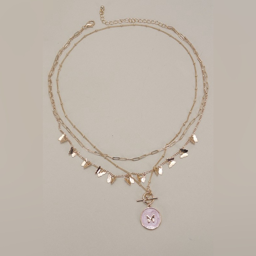 Multi Layer Butterfly Toggle Necklace